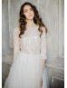 Elbow Sleeve Ivory Sequin Tulle Wedding Dress